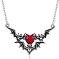 Bat Wings and Heart-Shaped Resin Pendant Necklace - Dark Fantasy Style Alloy Chain Casual Fashion Accessories