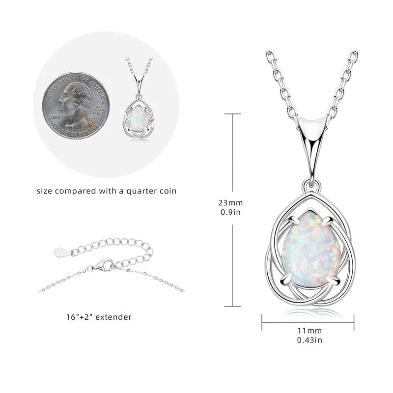 OXTAO White Opal Water Drop Necklace Bracelet Female Jewelry 925 Sterling Silver 7x10mm Pear Shape Cut Hollow Pendant Adjustable mbzr