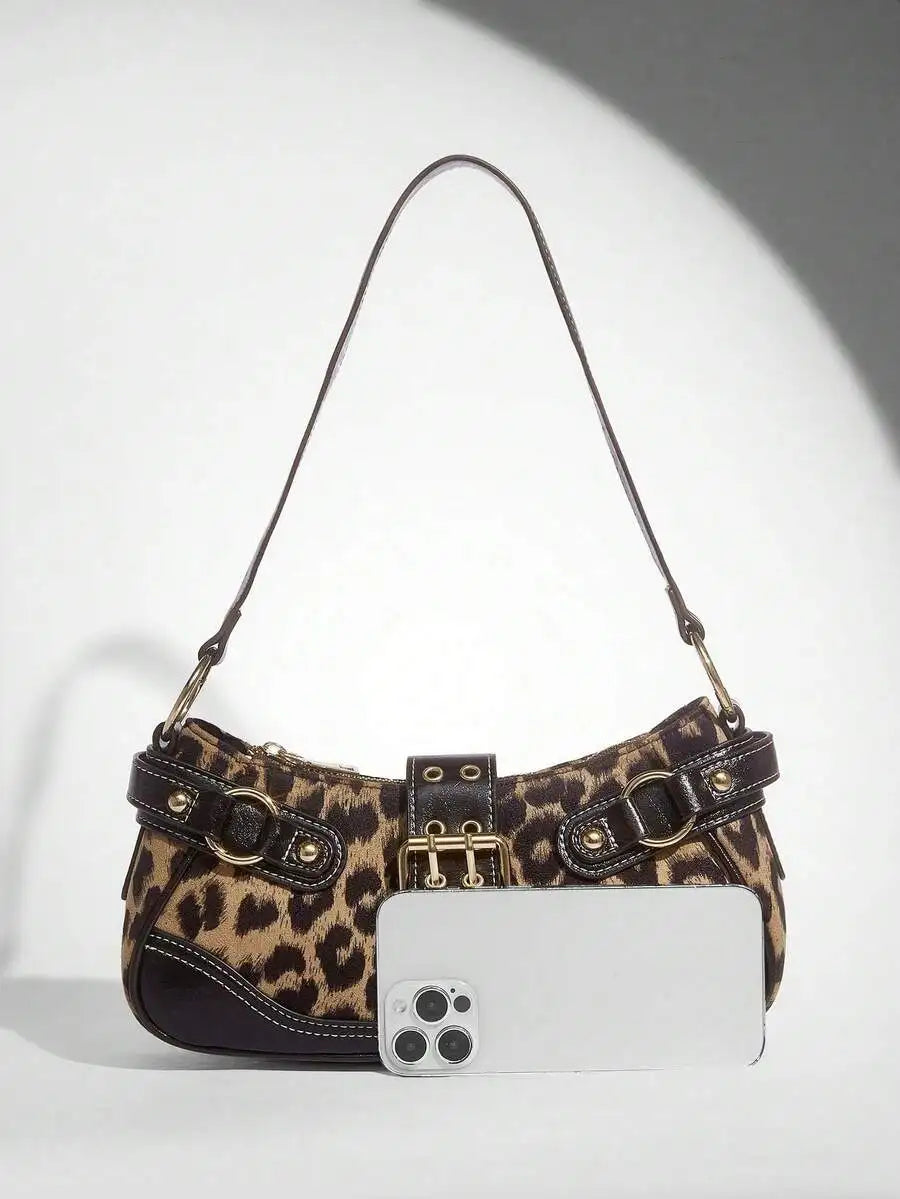Women's Leopard Print PU Leather Saddle Shoulder Bag