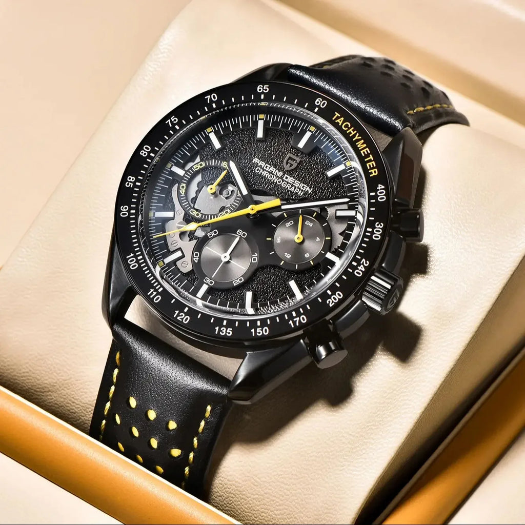 PAGANI DESIGN 2025 New Moon Dark Men's Watches Luxury Quartz Watch Men Skeleton Sport Chronograph AR Sapphire glass Wrist Watch