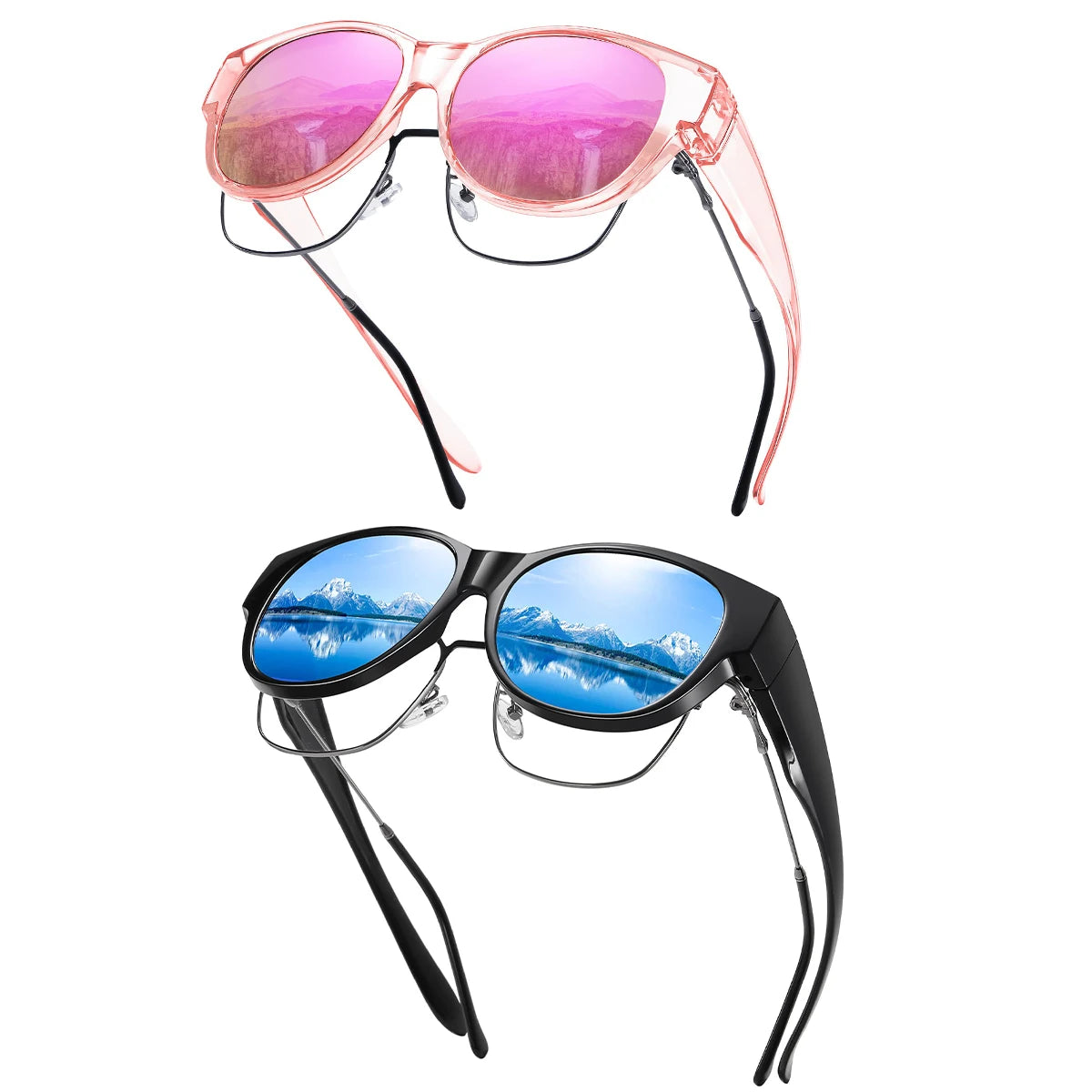 2PC Lightweight Oversized Over Glasses Sunglasses for Women Men Square Fit Over Polarized Sun Glasses UV400 T04