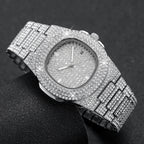 Luxury Full Diamond Men's Stainless Steel Watches Male Sports Quartz Wristwatch with Calendar mbzr