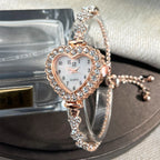 New Fashion Heart-shaped Ribbon-Strap Diamond-Studded Flower Watch for Women with Adjustable Bracelet mbzr