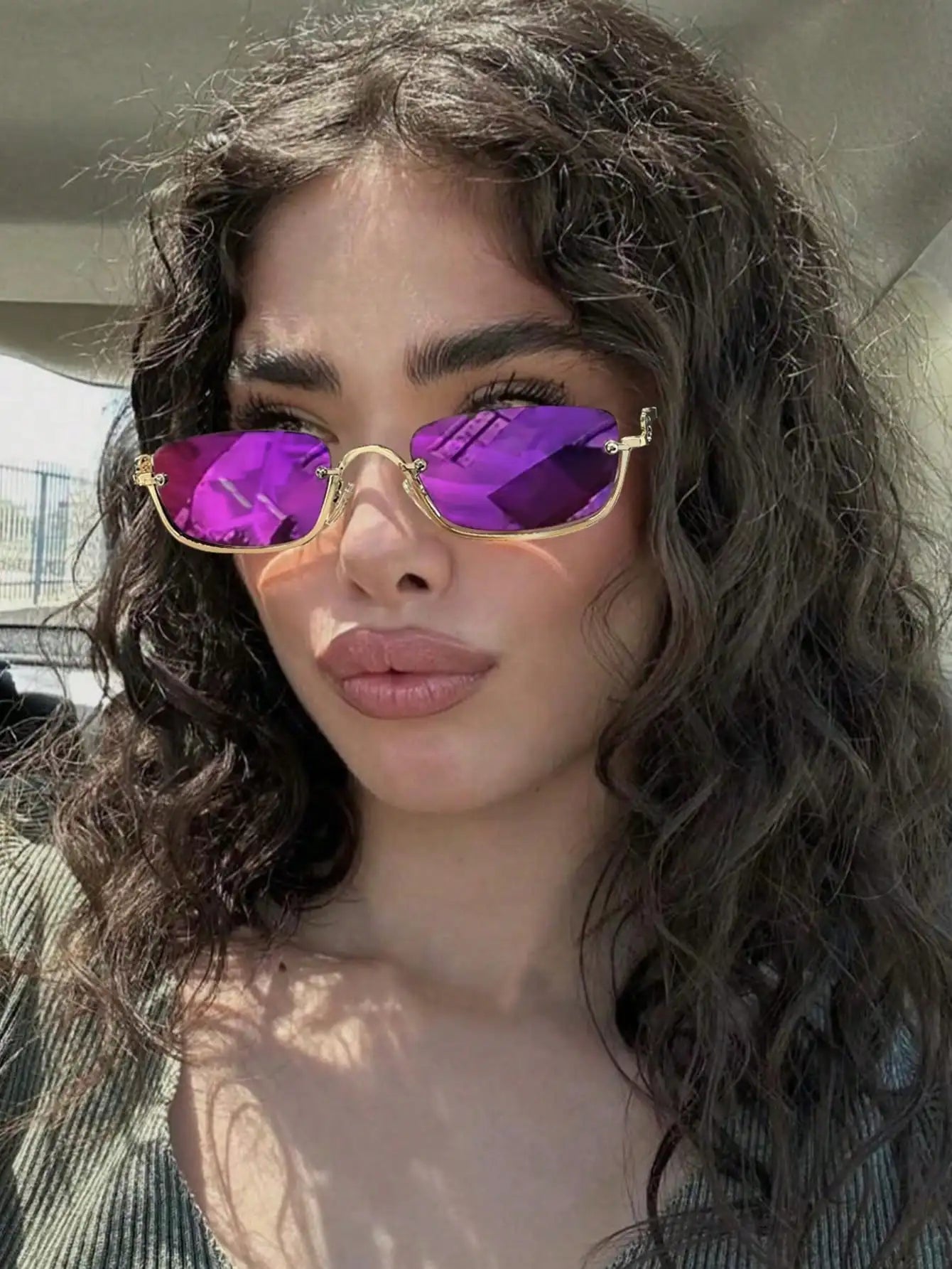 Women's Half-Frame Square Metal Fashion Sunglasses For Daily Outdoor Travel Party mbzr