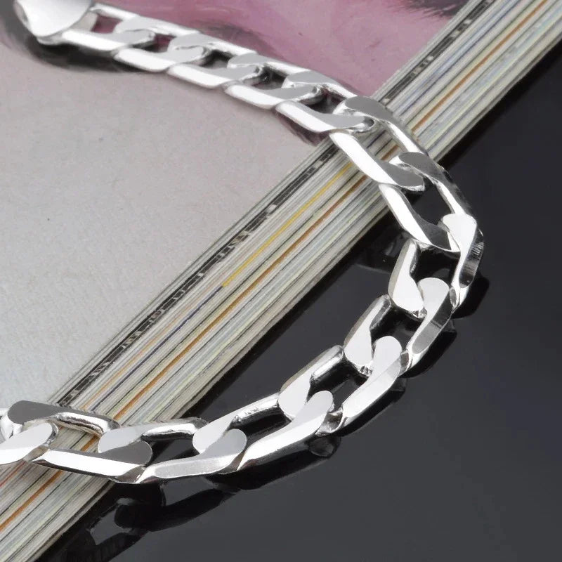 Sterling Silver Sideways Bracelet Unisex Men Women Jewelry