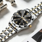 1 Set Mens Watches Local Shipping Luxury style 41mm Blue Dial Rhinestone Scale Calendar & Week Quartz Movement Men's Clock Stainless Steel Gradient Gold Strap Business Watch Men mbzr
