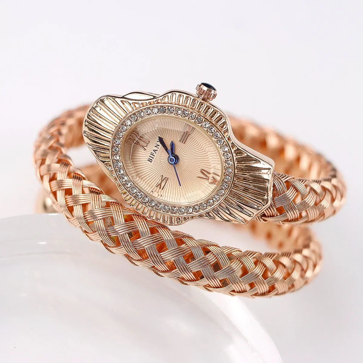 Fashion Diamond BIFANXI New Quartz Watch Women Unique Snake Shape European American Bracelet Watches Wire Braided Lady Wristatch