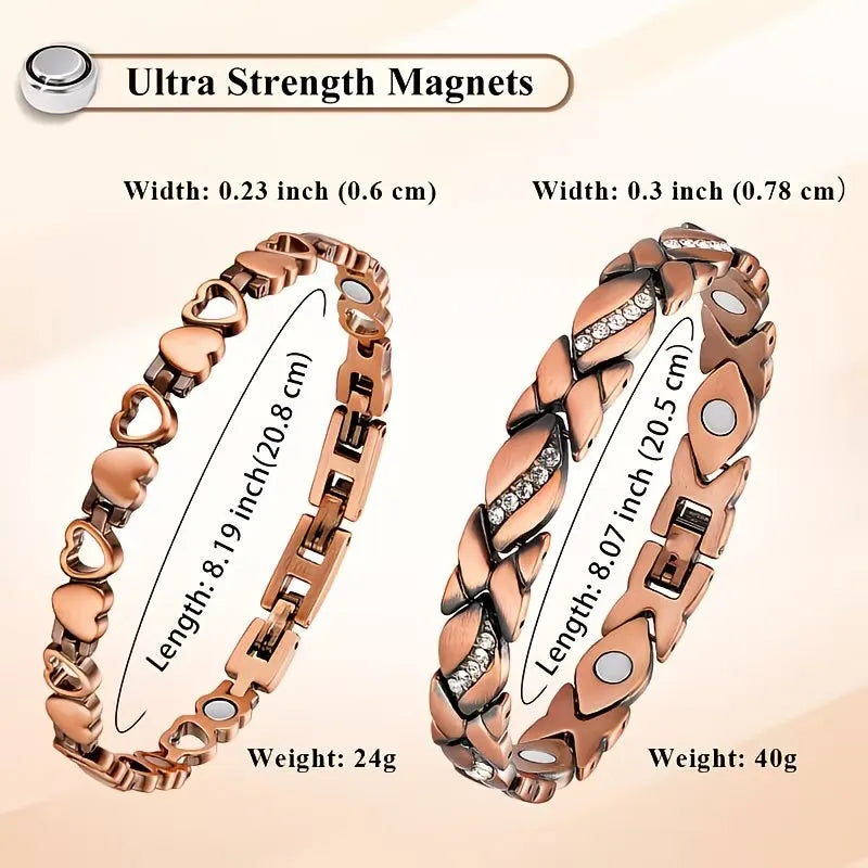 Vintage Copper Magnetic Bracelets for Men and Women Elegant Leaf Heart Bracelet Jewelry