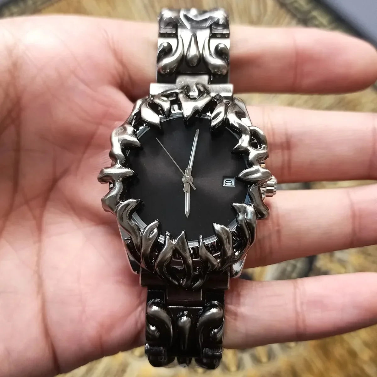 Green Devil Punk Eye Quartz Watch Men  Alabaster Industries Carving Demon Claw Y2K Men Watch Unique Creative Men Medieval Clock