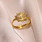 Stainless Steel Tiny Zircon Rings For Women Exquisite Gold Color Sun Double-Layer Ring Punk Hip-Hop Accessory Bague Jewelry Gift