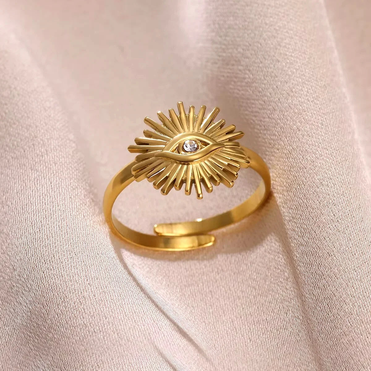 Stainless Steel Tiny Zircon Rings For Women Exquisite Gold Color Sun Double-Layer Ring Punk Hip-Hop Accessory Bague Jewelry Gift