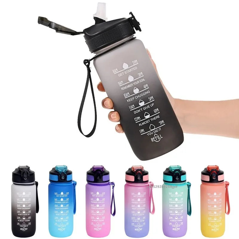 Motivational Water Bottle 600ml Leakproof Sports Water Bottle with Time Marker Straw Frosted Gradient Portable Cup mbzr