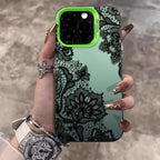 Black Lace Pattern INS Wind Phone Case for iPhone 17/16/15/14/13/12/11 Pro Max Plus Fashion Hard Case