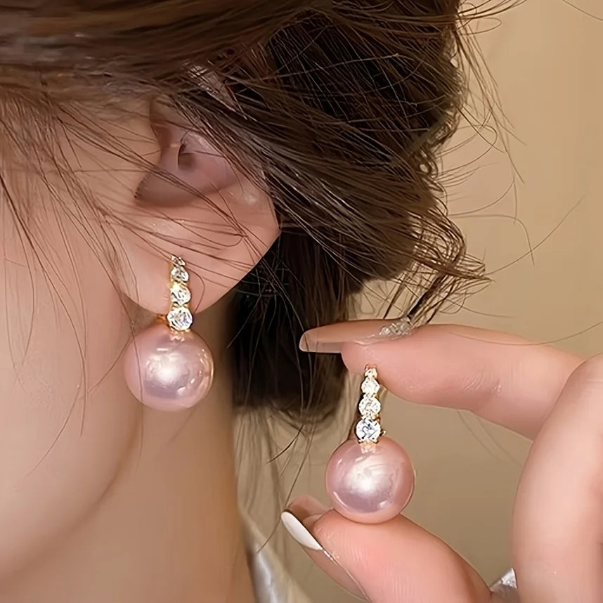 Light luxury zircon hemp gray pearl earrings are suitable for women's daily wear, and give gifts to girlfriends and mothers.