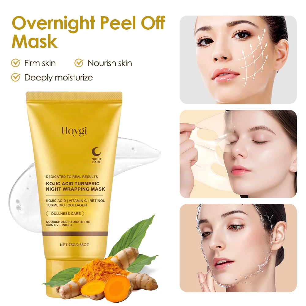75g Kojic Acid Turmeric Overnight Wrapping Peel Off Mask Nourishes Hydrolyzed Collagen Glowing Skin Firmnes Skin Care mbzr