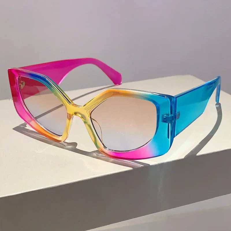 KAMMPT New Polygon Women Sunglasses Vintage Multi Gradient Candy Color Shades 2023 Trendy Brand Designer Travelling Eyewear