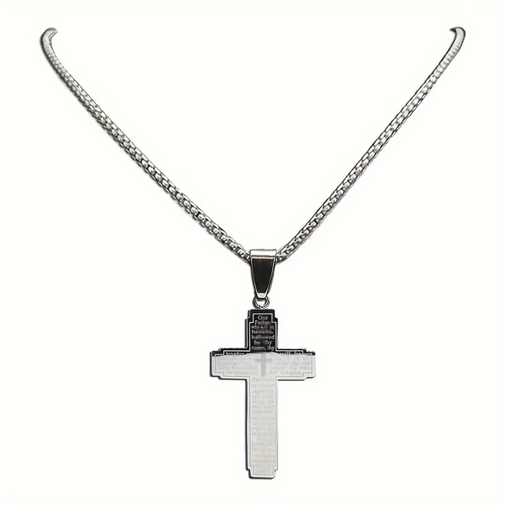 1pc Stainless Steel Cross Pendant Engraved Bible Necklace For Men Women Catholic Prayer Lucky Amulet Jewelry