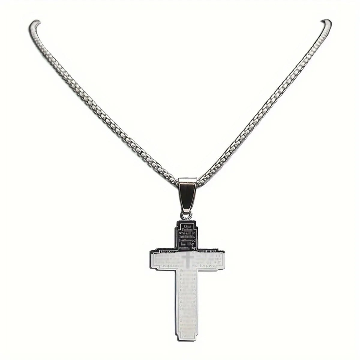 1pc Stainless Steel Cross Pendant Engraved Bible Necklace For Men Women Catholic Prayer Lucky Amulet Jewelry