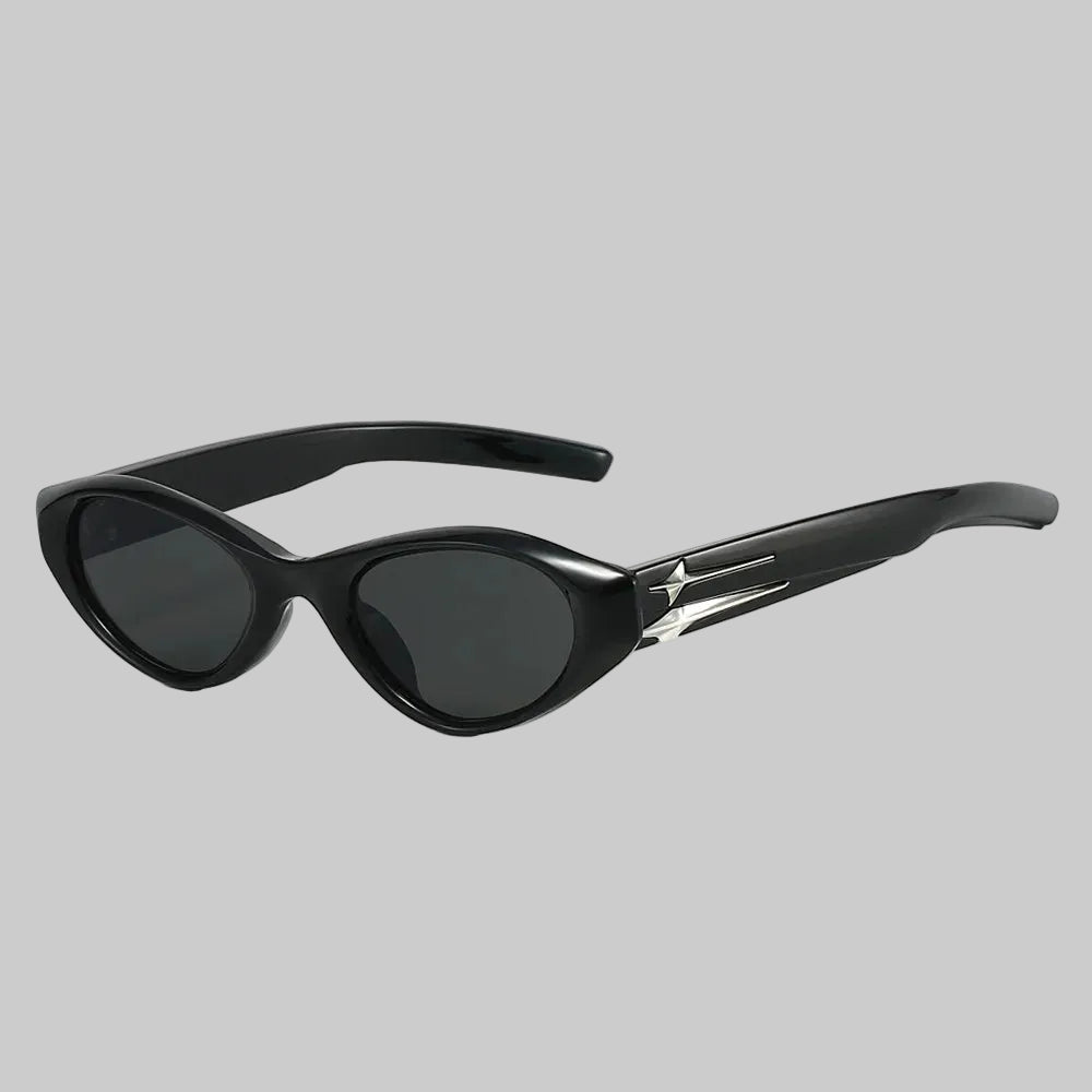 Trendy Retro Black Cat-Eye Sunglasses (Silver Star Detail) – Luxury INS Vibe, Perfect for Stunning Street Snaps mbzr