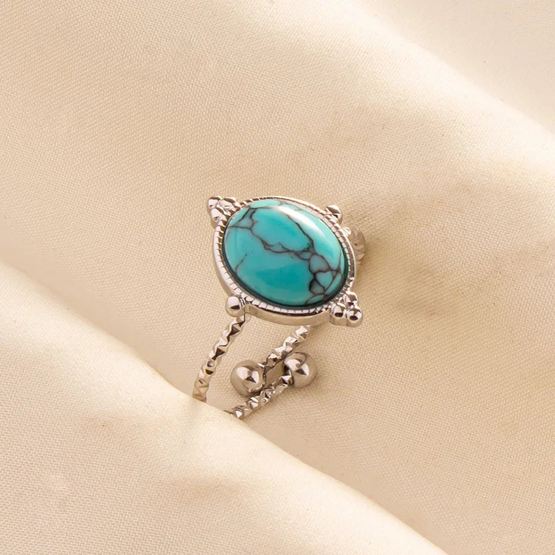 1pc Stainless Steel Boho Turquoise Open Finger Rings Trendy Adjustable Women Multi Layers Stackable