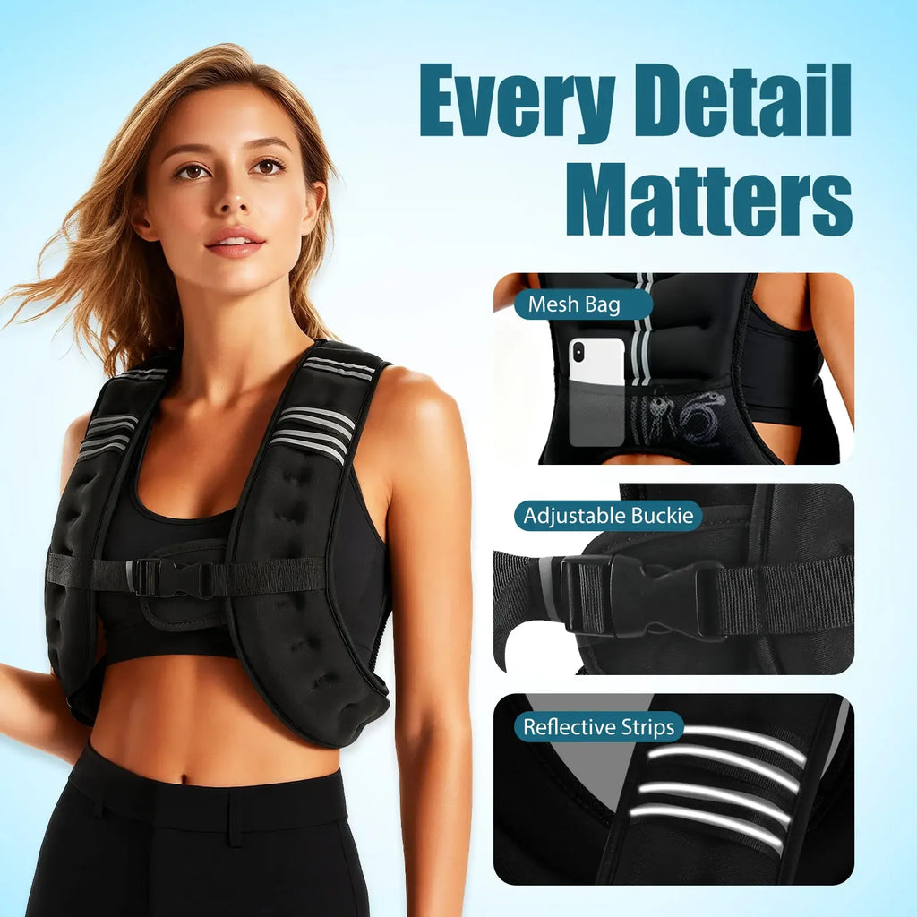 12lb Adjustable Weighted Vest with Reflective Stripes, Workout Vest for Running, Strength Training and Walking mbzr