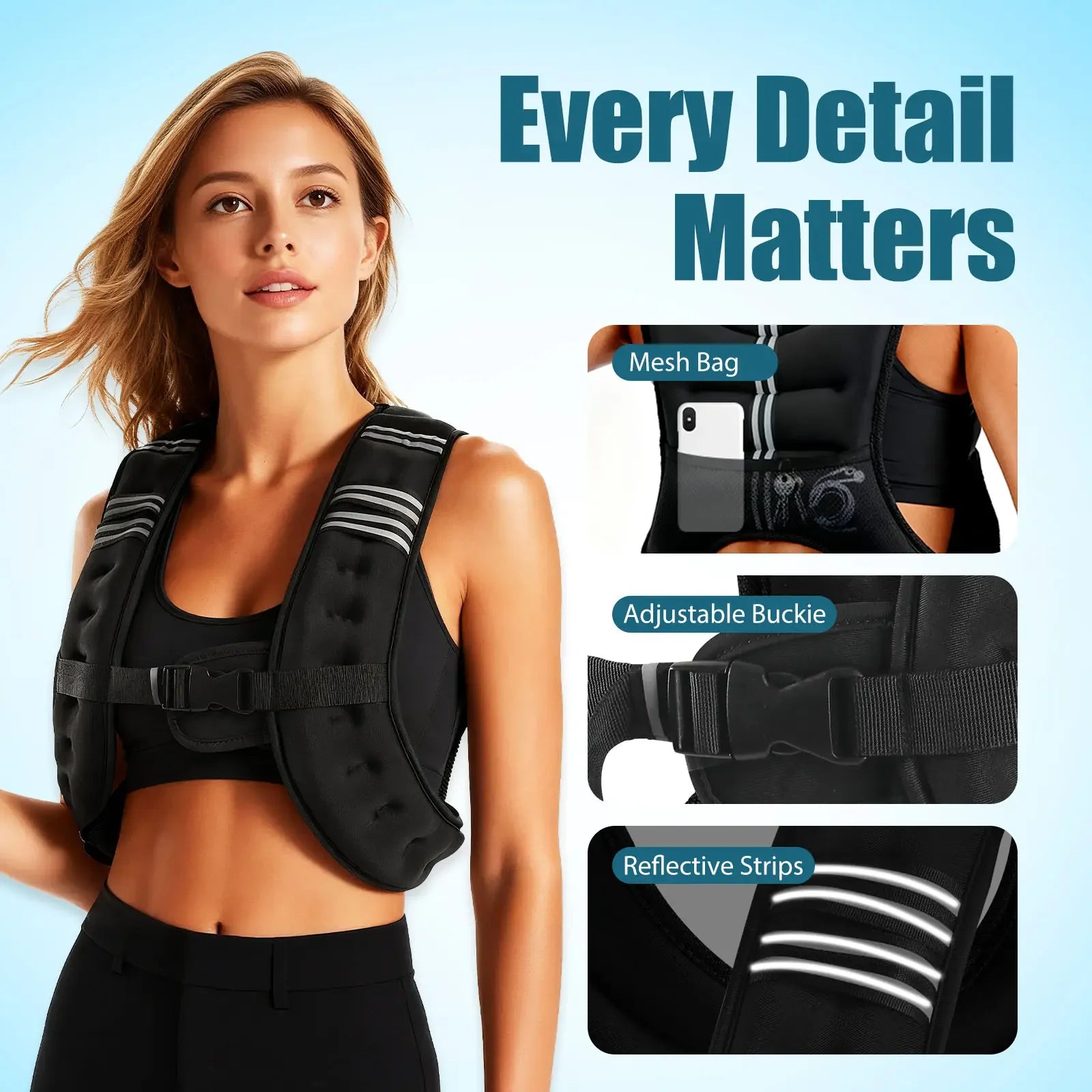 12lb Adjustable Weighted Vest with Reflective Stripes, Workout Vest for Running, Strength Training and Walking mbzr
