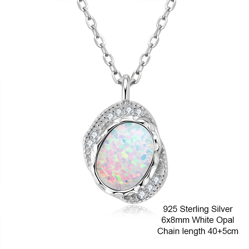 Original 925 Sterling Silver White Opal Pendant Necklace for Women Engagement Wedding Fine Jewelry Anniversary Drop Necklace mbzr