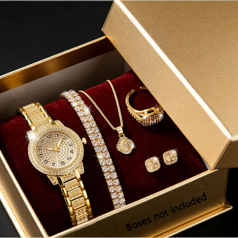 Luxury Women Gold Watch Fashion Ladies Quartz Diamond Wristwatch Elegant Female Bracelet Watches Set Reloj Mujer mbzr
