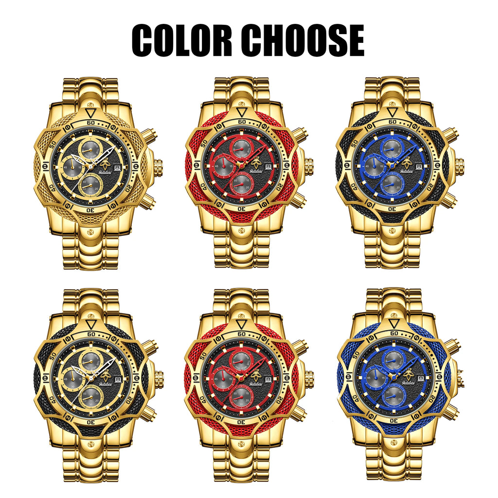 YaLaLuSi Men's Sport Chronograph Watch, Multi-Function Quartz Wristwatch with Gold Tone Bracelet, Multiple Colors Available, Ready-to-Gift Set