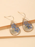 1pair Teardrop Shape Resin & Dried Flower Earrings With Glue Surface, Suitable For Women's Daily Wear,Natural Dried Flowers, Random Shapes And Colors Valentines,Mom,Mother,Mother's Day,Gift