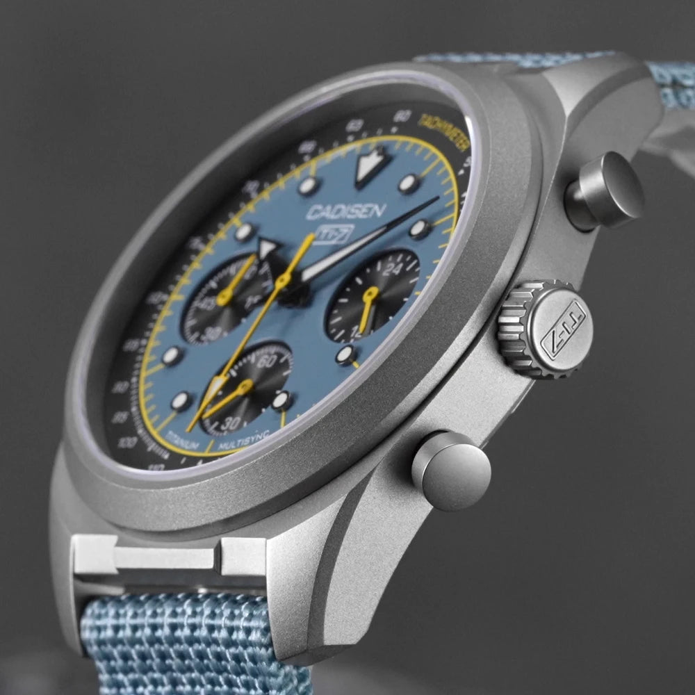 CADISEN Titanium TI-7 MULTISYNC New Moon Mens Watches Canvas Chronograph VK63 Men Gift AR Sapphire Luxury Quartz Watch For Man