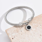 316L Stainless Steel Twisted Cable Bangle Roman Numeral Pendant Round Charm Bracelet Waterproof Hypoallergenic Fade Resistant Women Jewelry