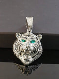 Men's Full Rhinestone Green-Eyed Tiger Pendant Necklace & Watch Set, Fierce Animal Rhinestone Decor, European And American