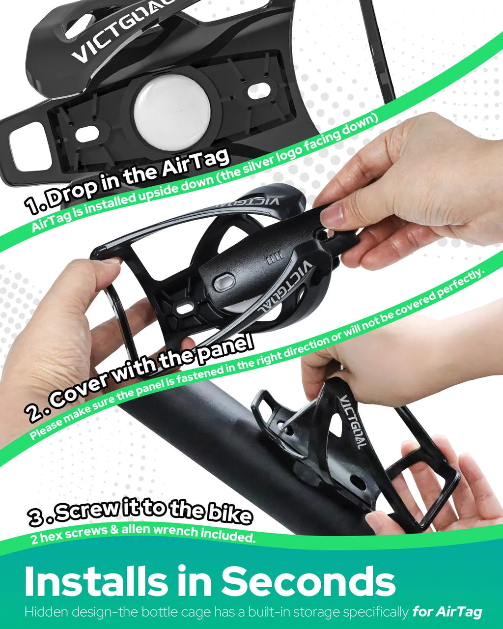 VICTGOAL Bicycle Water Bottle Holder Cage with Hidden AirTag Mount Squeeze Bottle mbzr