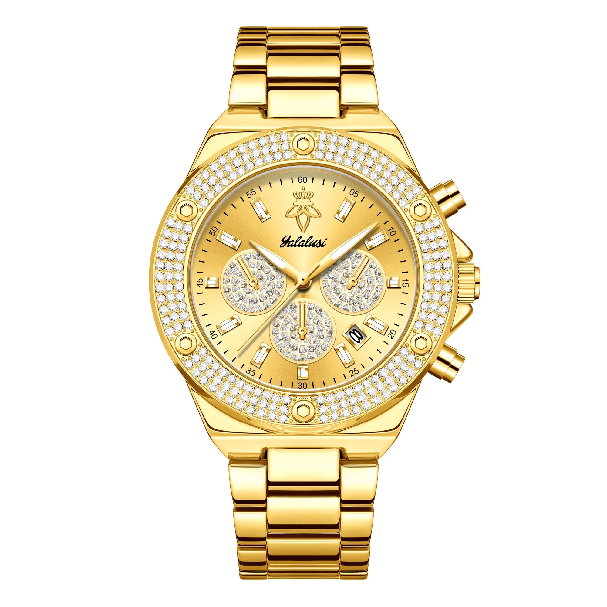 YaLaLuSi Luxury Quartz Watch Temperament Gold Rhinestone Dial Design with Watch Remover mbzr