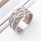 Layered PU Leather Heart Charm Wrap Bracelet With Magnetic Closure For Women, Boho Style, All Season Accessory mbzr