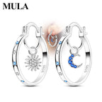 MULA 925 Sterling Silver Sun Moon Hoop Earrings Zircon for Women Girls Trendy Elegant Wedding Party Fashion Earring Jewelry Gift
