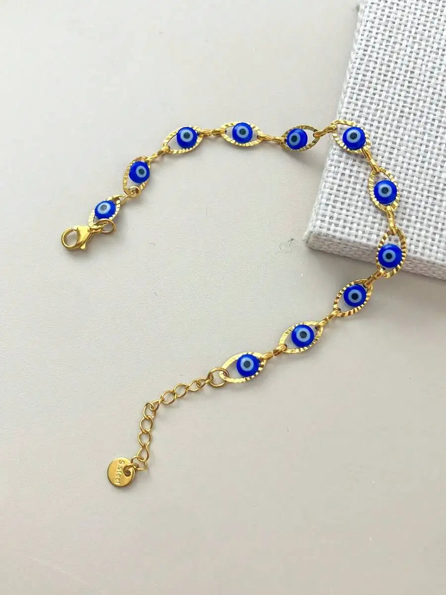 1pc Vintage Elegant Minimalist Stainless Steel Navy Eyeball Tennis Bracelet, Gift For Women, Suitable For Date, Parties, Holiday