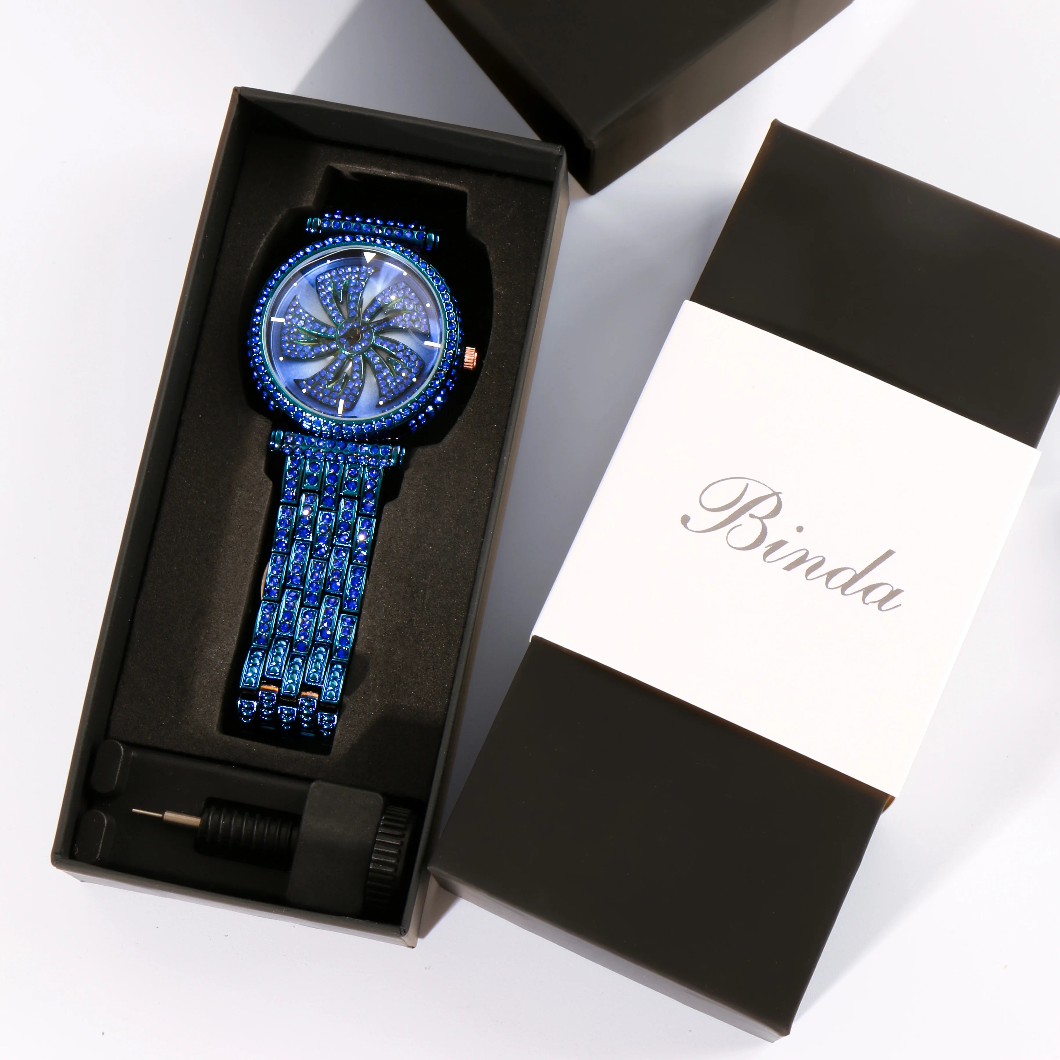 Ladies Rose Gold Rotating Dial Quartz Watch with Zircon, Stylish Luxury Design, Elegant and Fun, Perfect for Daily Wear mbzr