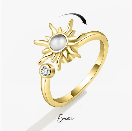 Anti Stress Anxiety Fidget Rings for Women Satinless Steel Spinner Sunflower Sun Star Ring Trendy Jewelry