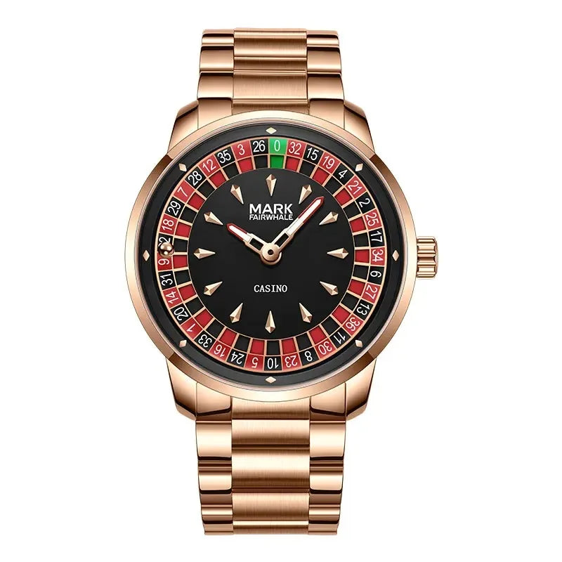 Mark Fairwhale Casual Leather Strap Dial Rotatable Roulette Watch Dial Men's Wristwatch Quartz Fashion Wristwatch Wrist Watches for Man