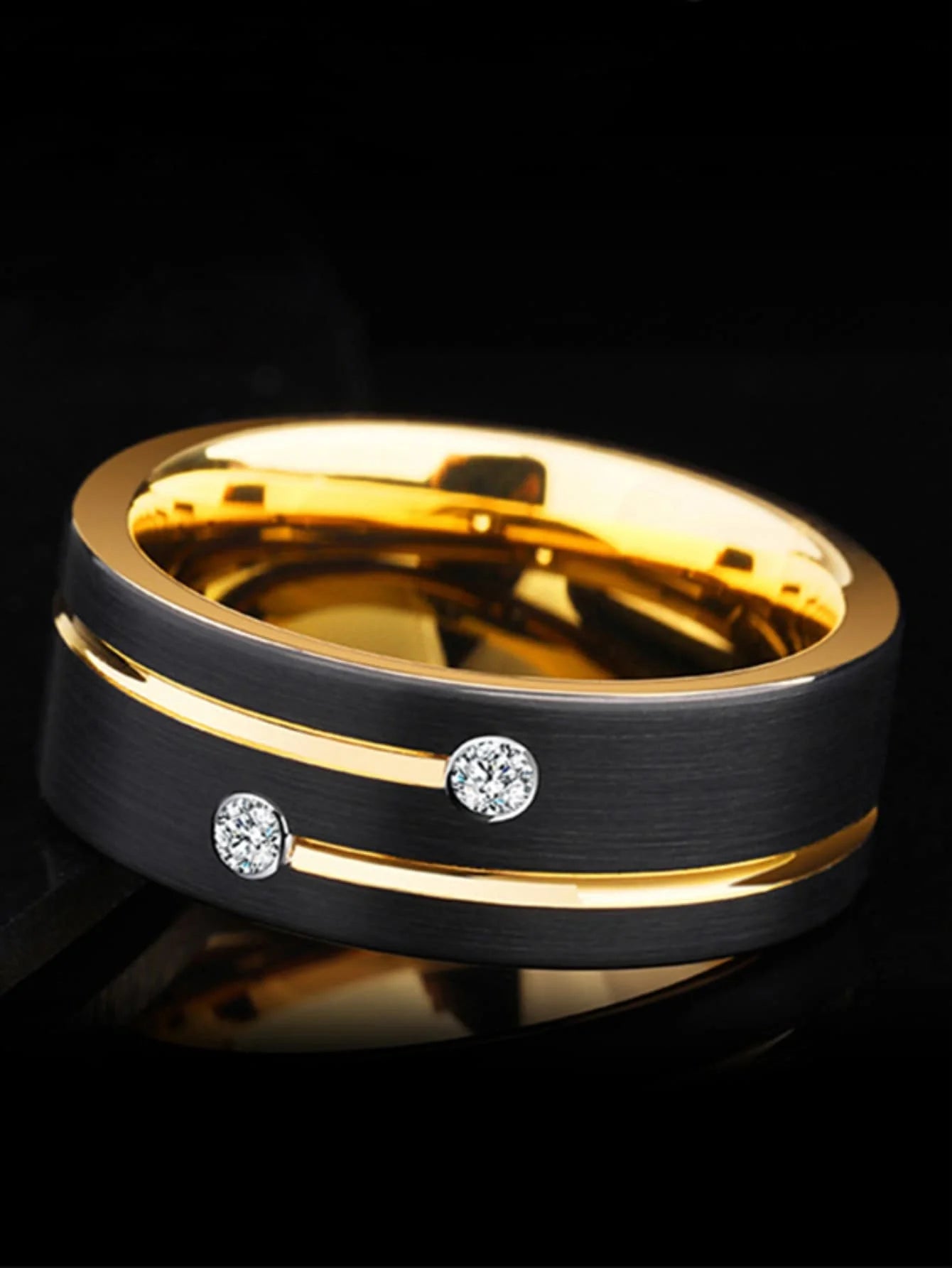 1pc Luxurious Men's 8mm Black Stainless Steel Ring Filled With Man-made Crystal Wedding/engagement/party Jewelry Gift