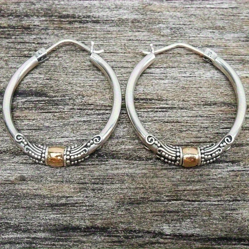 Bohemian style vintage copper and silver coated earrings - women's durable, hypoallergenic, nickel-free, lightweight beige earrings,