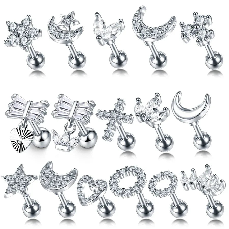 Cubic Zirconia Star Cartilage Stud Earring Stainless Steel 16G