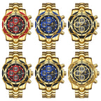 YaLaLuSi Two Tone Gold Red Mens Racing Wristwatch Large Rugged Case Multi-Function Chrono Timer Luminous Indices Polished Metal Band Fashion Quartz Watch For Workout Motorcycle Camping