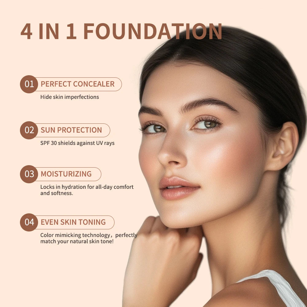 2pcs Waterproof Color Changing Foundation 4 in 1 SPF 30 Hydrating Long Lasting Brightening Concealer Coverage Makeup mbzr