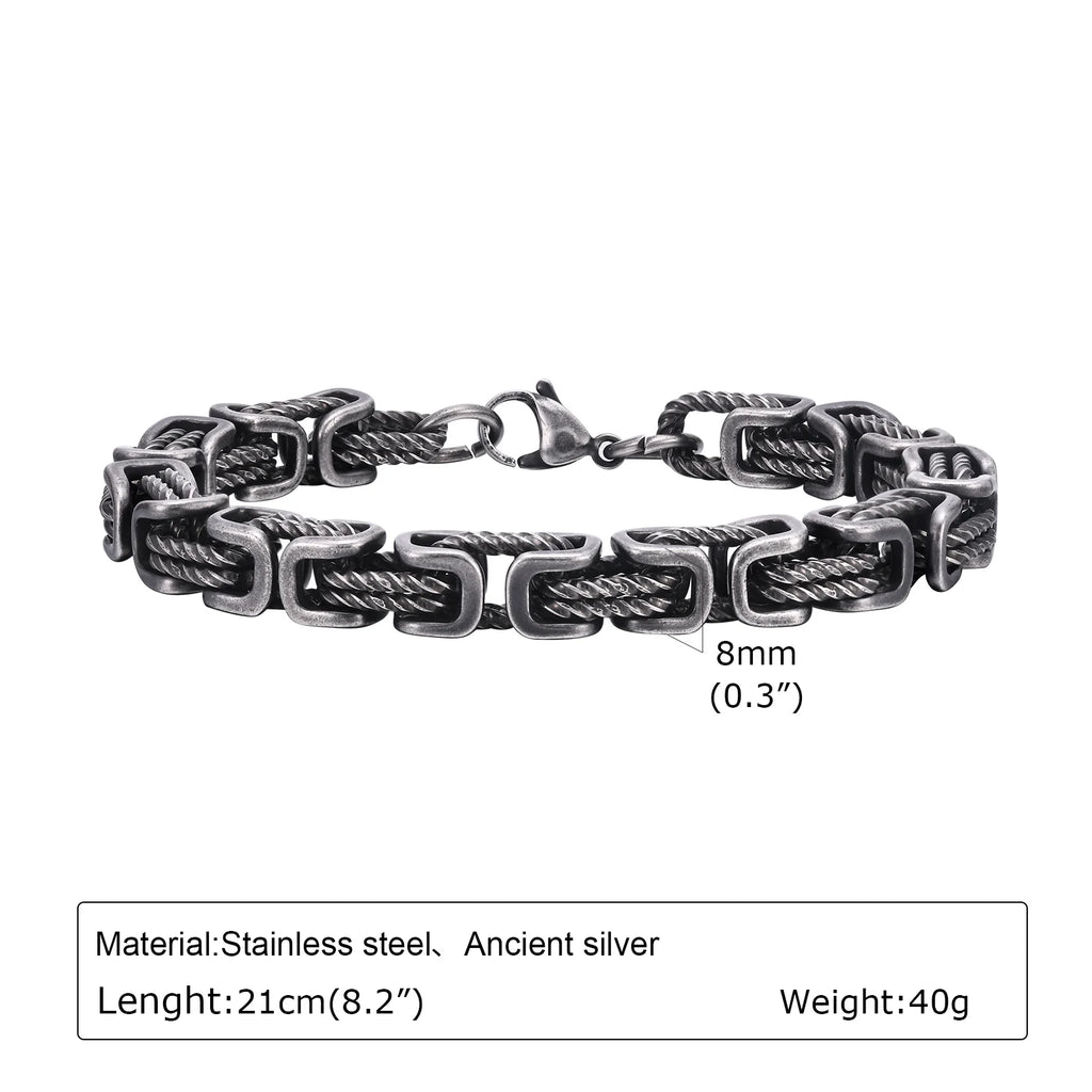 Vnox 8mm Vintage Byzantine Bracelets for Men, Oxidized Bold Square Links Chain Wristband, Viking Punk Father's Day Gift to Dad