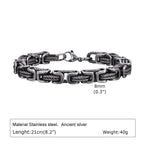 Vnox 8mm Vintage Byzantine Bracelets for Men, Oxidized Bold Square Links Chain Wristband, Viking Punk Father's Day Gift to Dad