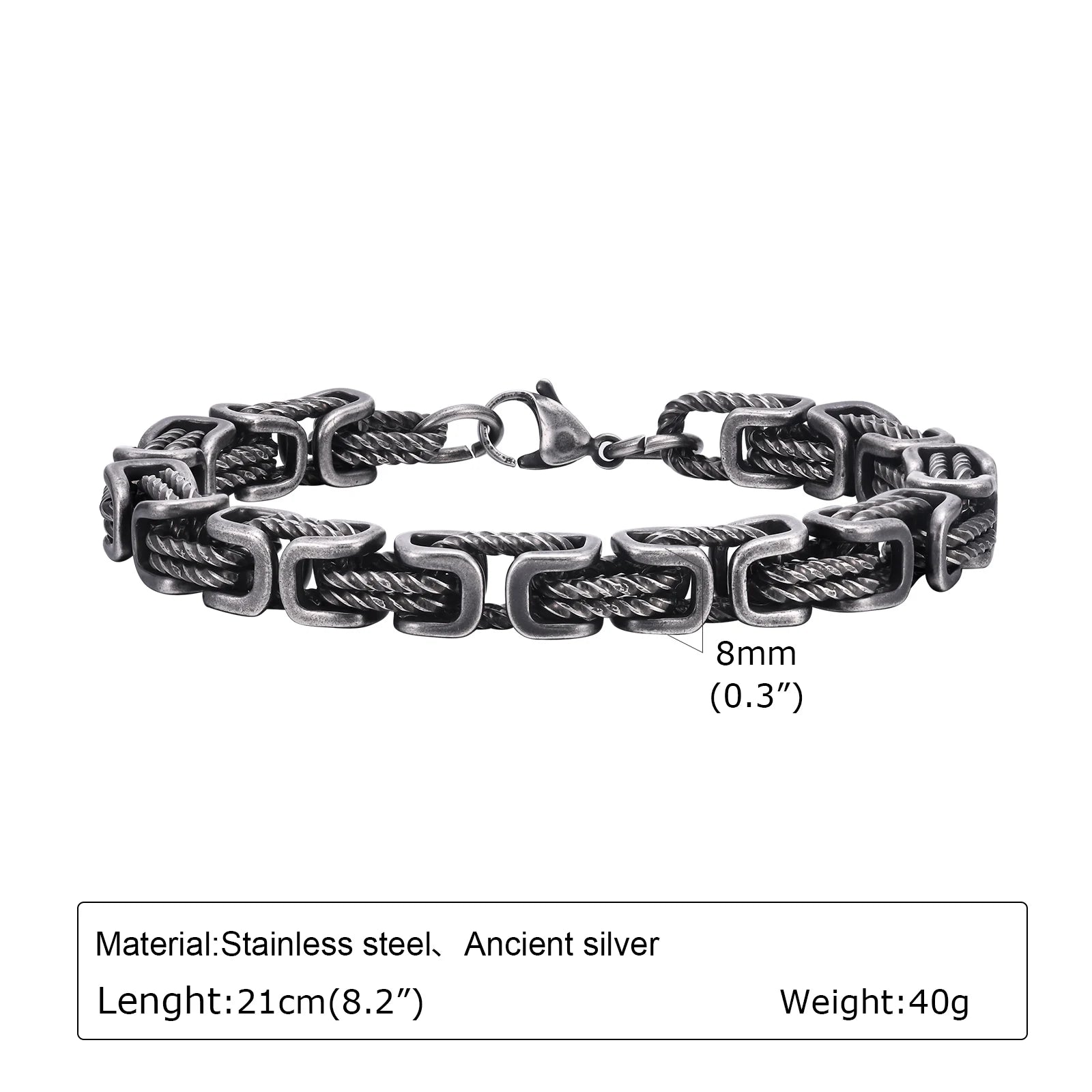 Vnox 8mm Vintage Byzantine Bracelets for Men, Oxidized Bold Square Links Chain Wristband, Viking Punk Father's Day Gift to Dad