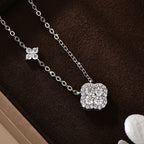 OXTAO 14K Gold Filled Clover Pendant Necklace 3mm D Color VVS1 Sweet Moissanite Four-leaf Flower Jewelry for Women Girls Birthday Gift